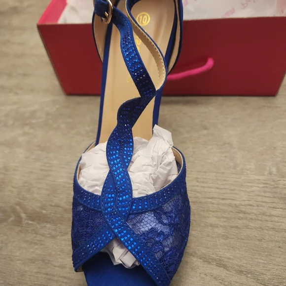 Blue Peep Toe Heels with Sparkle - Picture 9 of 11